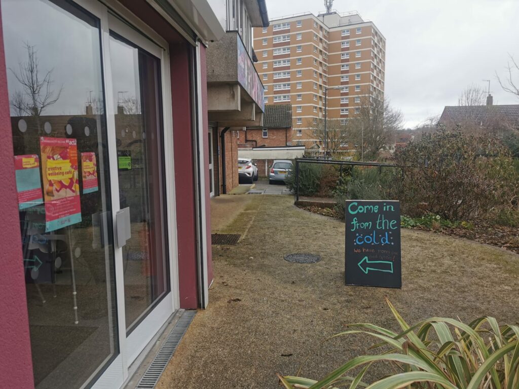 Level access to our Cafe, an A-Board outside of the door pointing out the entrance
