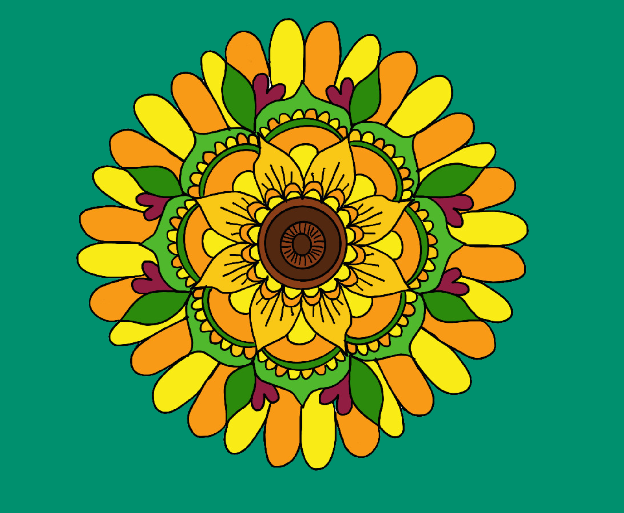 Digital illustration of a sunflower in a mandala style